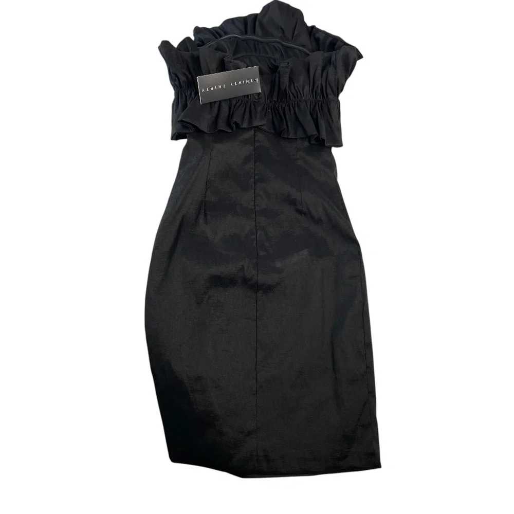 THIRTY THIRTY Mini Dress Strapless Ruffle BodyCon Back Zip-Up in black XS -NWT - Picture 3 of 7